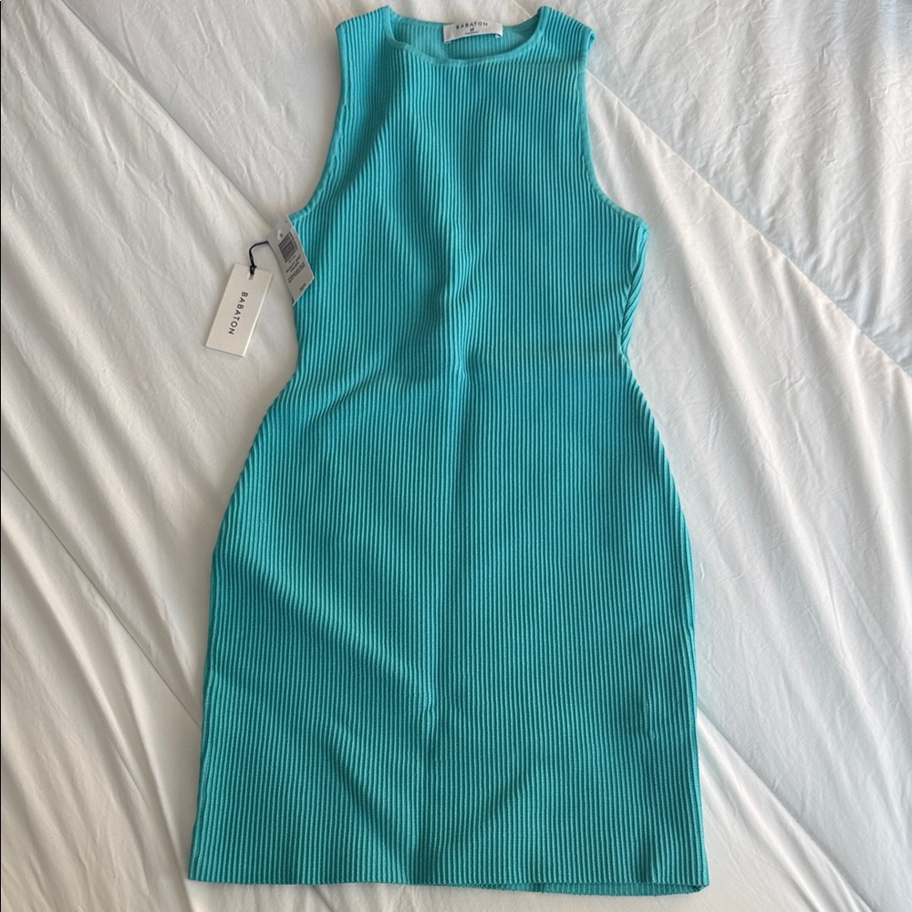 Teal turquoise blue Ribbed Mini Dress